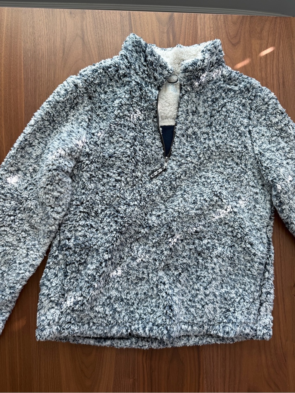 Time and Tru Gray Heathered Sherpa Half-Zip Jacket womens